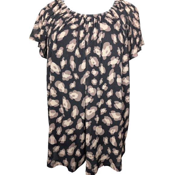 W5 Womens Brown Leopard Print Flutter Cap Sleeve Flowy Ribbed Top Small - Picture 1 of 6